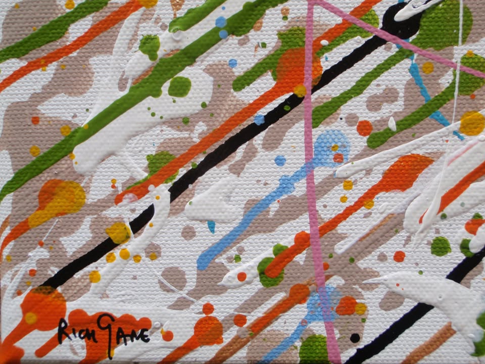 Pink star modern art abstract painting on large canvas - detail