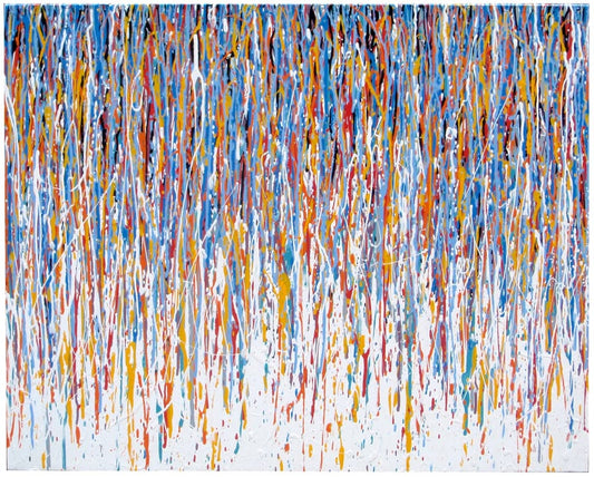 Blue Vertical Drips on 100x80cm Stretched Canvas