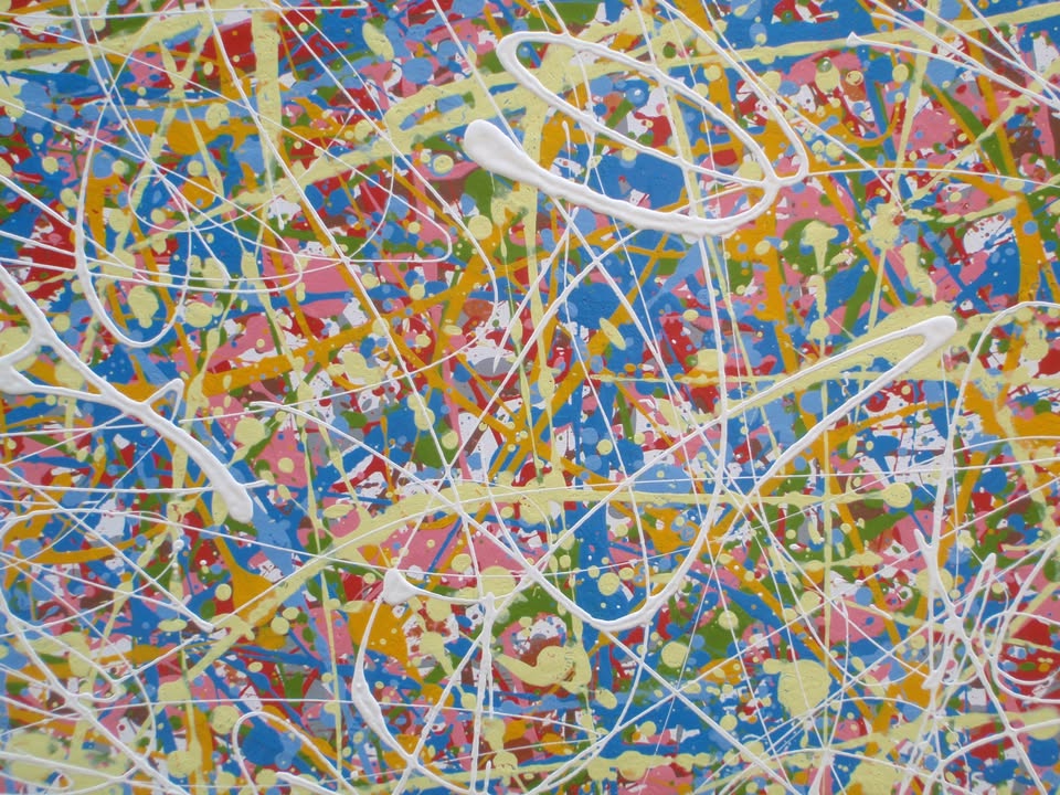 101.5 by 81 cm abstract drip painting on stretched canvas - detail