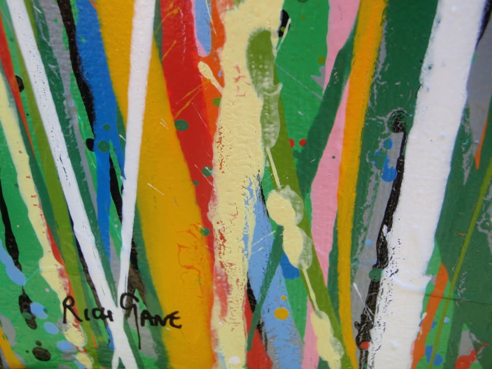Artistic depiction of grasses swaying in the wind with a blue sky on 150 cm by 100 cm stretched canvas - detail 1