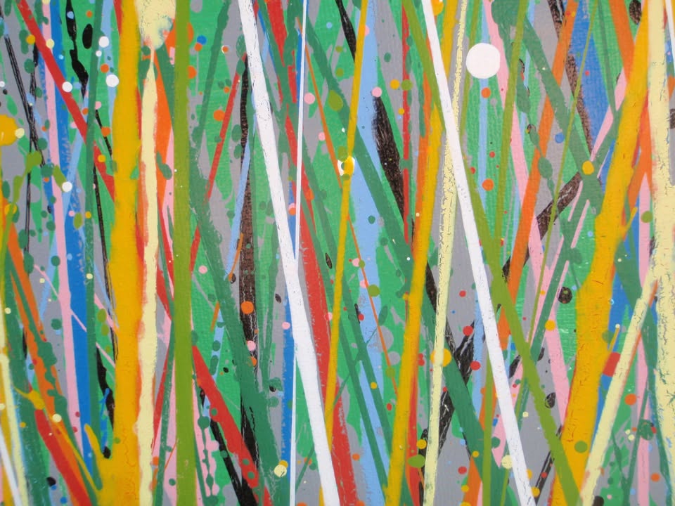 Artistic depiction of grasses swaying in the wind with a blue sky on 150 cm by 100 cm stretched canvas - detail 2