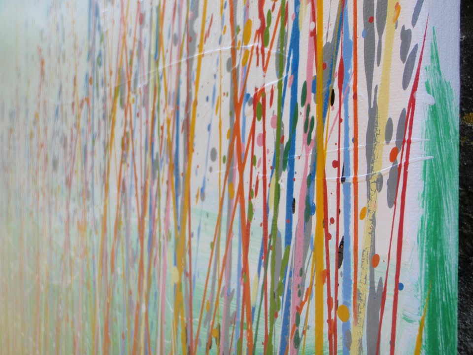 Artistic depiction of grasses swaying in the wind with a blue sky on 150 cm by 100 cm stretched canvas - detail 3