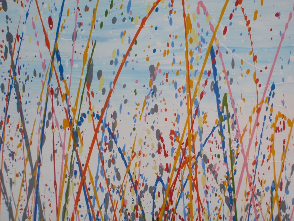Artistic depiction of grasses swaying in the wind with a blue sky on 150 cm by 100 cm stretched canvas - detail 6