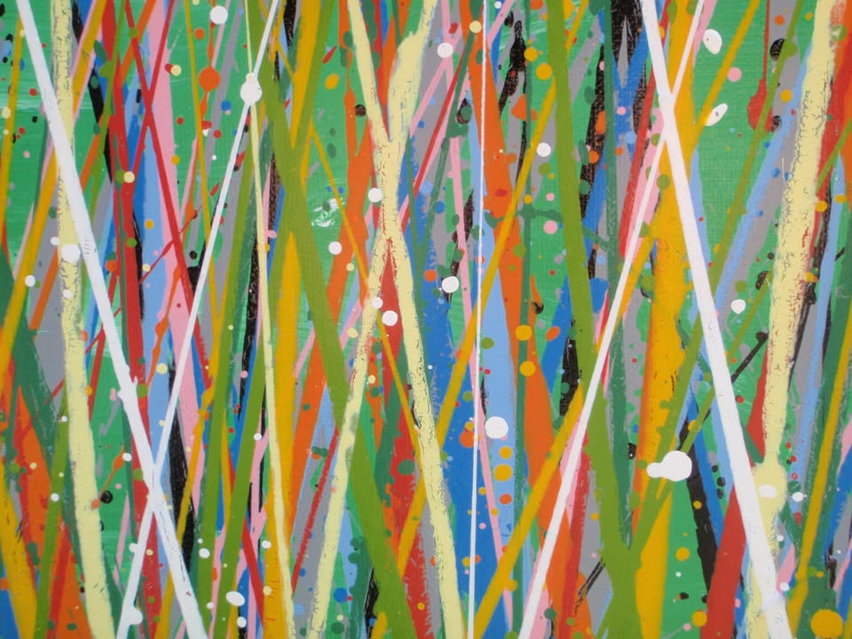 Artistic depiction of grasses swaying in the wind with a blue sky on 150 cm by 100 cm stretched canvas - detail 7