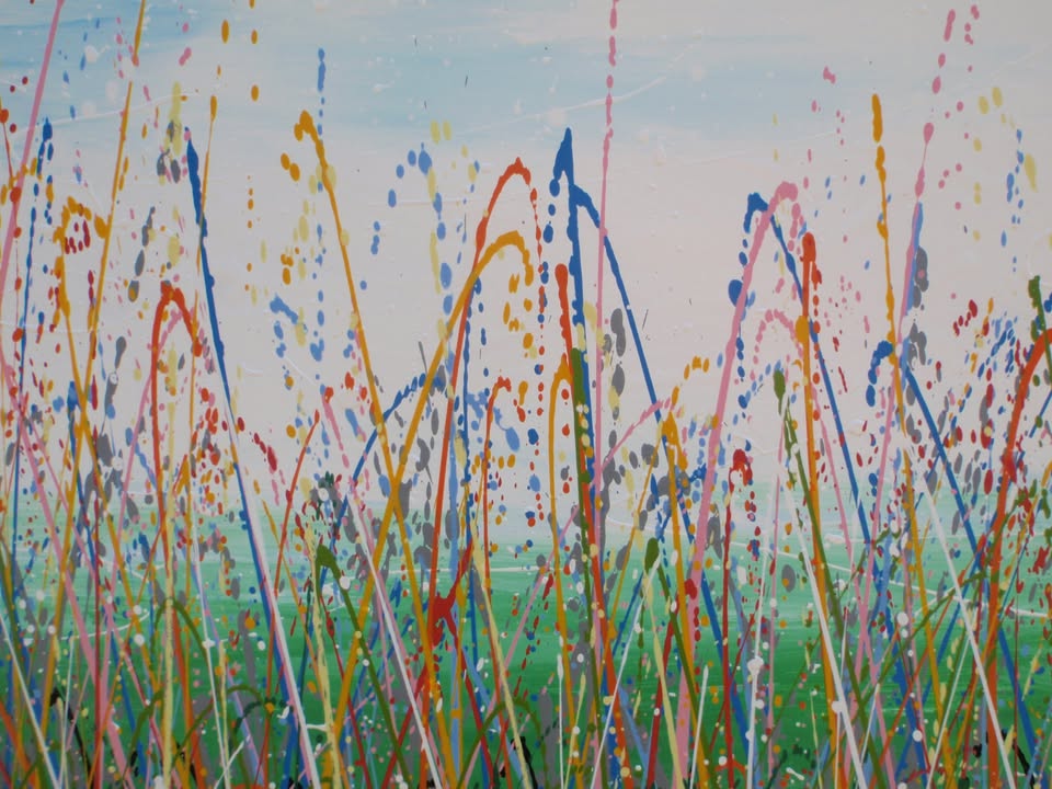 Artistic depiction of grasses swaying in the wind with a blue sky on 150 cm by 100 cm stretched canvas - detail 8