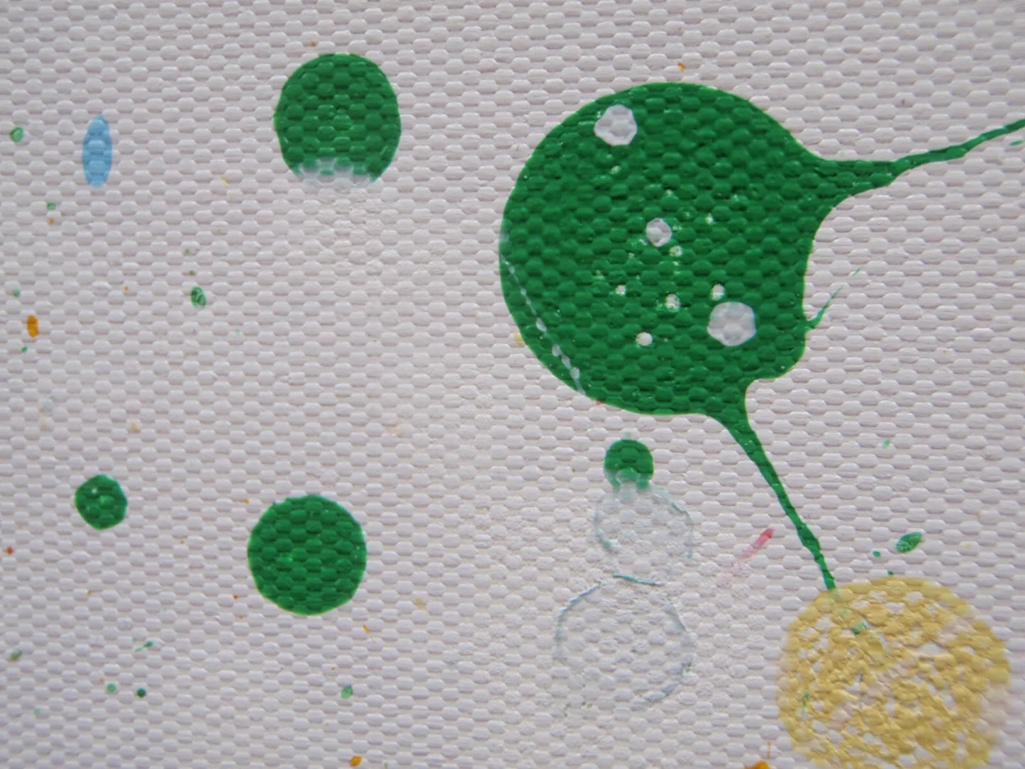 Colourful green and yellow tree with multicolored leaves on a white background, on a huge 158 cm by 112 cm canvas - detail