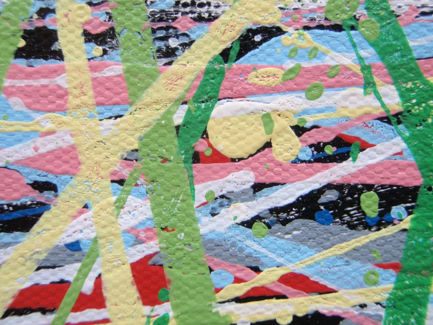 Colourful green and yellow tree with multicolored leaves on a white background, on a huge 158 cm by 112 cm canvas - detail