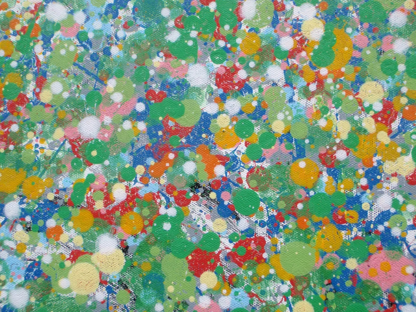 Colourful green and yellow tree with multicolored leaves on a white background, on a huge 158 cm by 112 cm canvas - detail