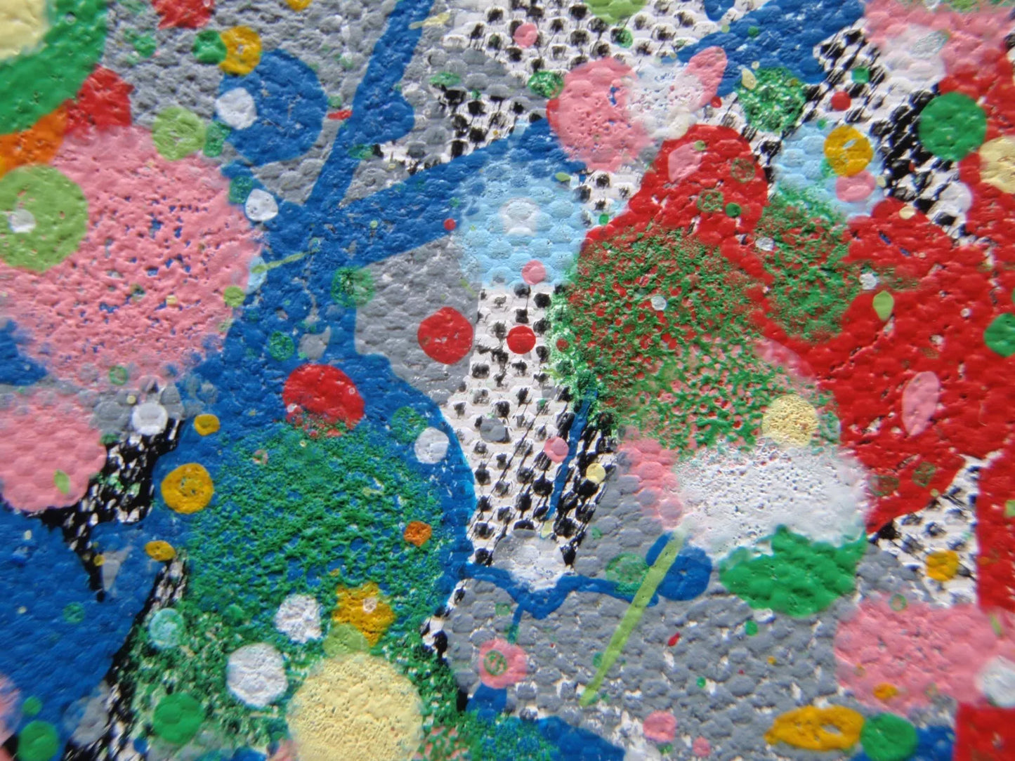 Colourful green and yellow tree with multicolored leaves on a white background, on a huge 158 cm by 112 cm canvas - detail