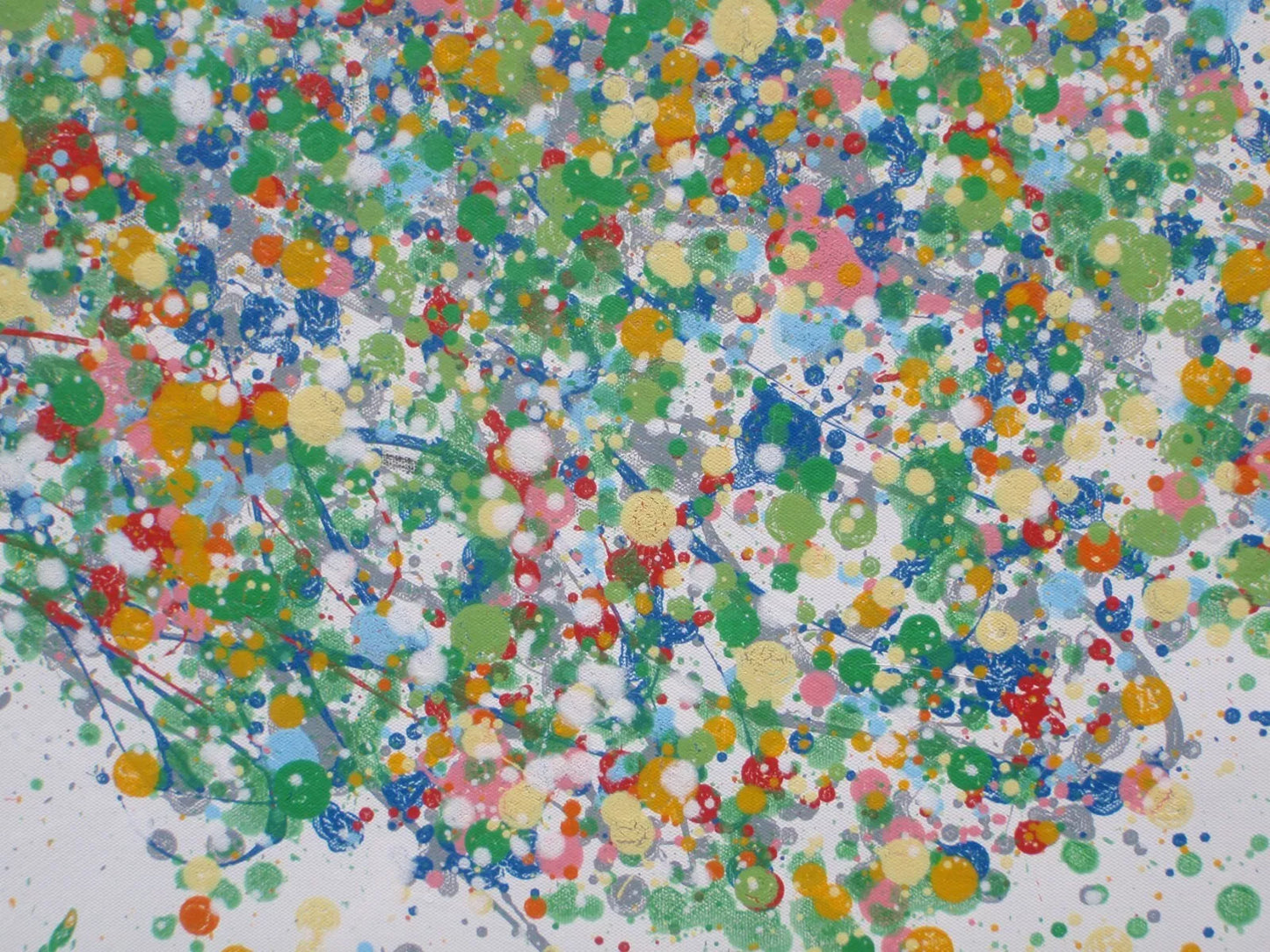 Colourful green and yellow tree with multicolored leaves on a white background, on a huge 158 cm by 112 cm canvas - detail