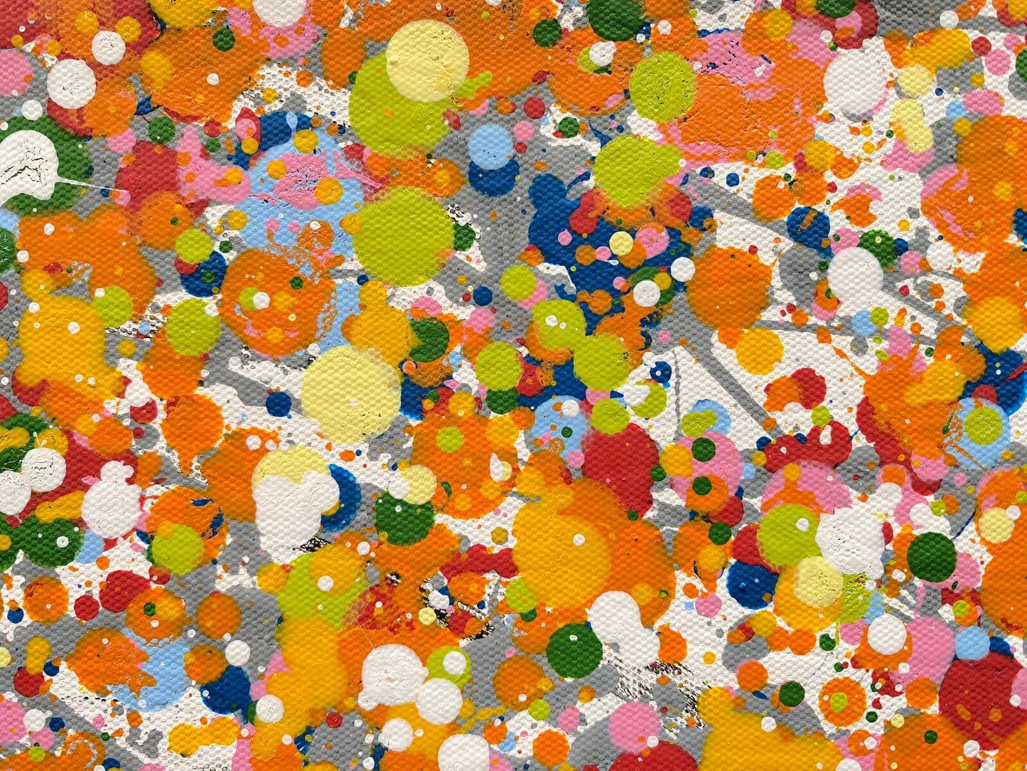 Colourful original tree painting with multicoloured orange and yellow leaves on a white canvas background - detail