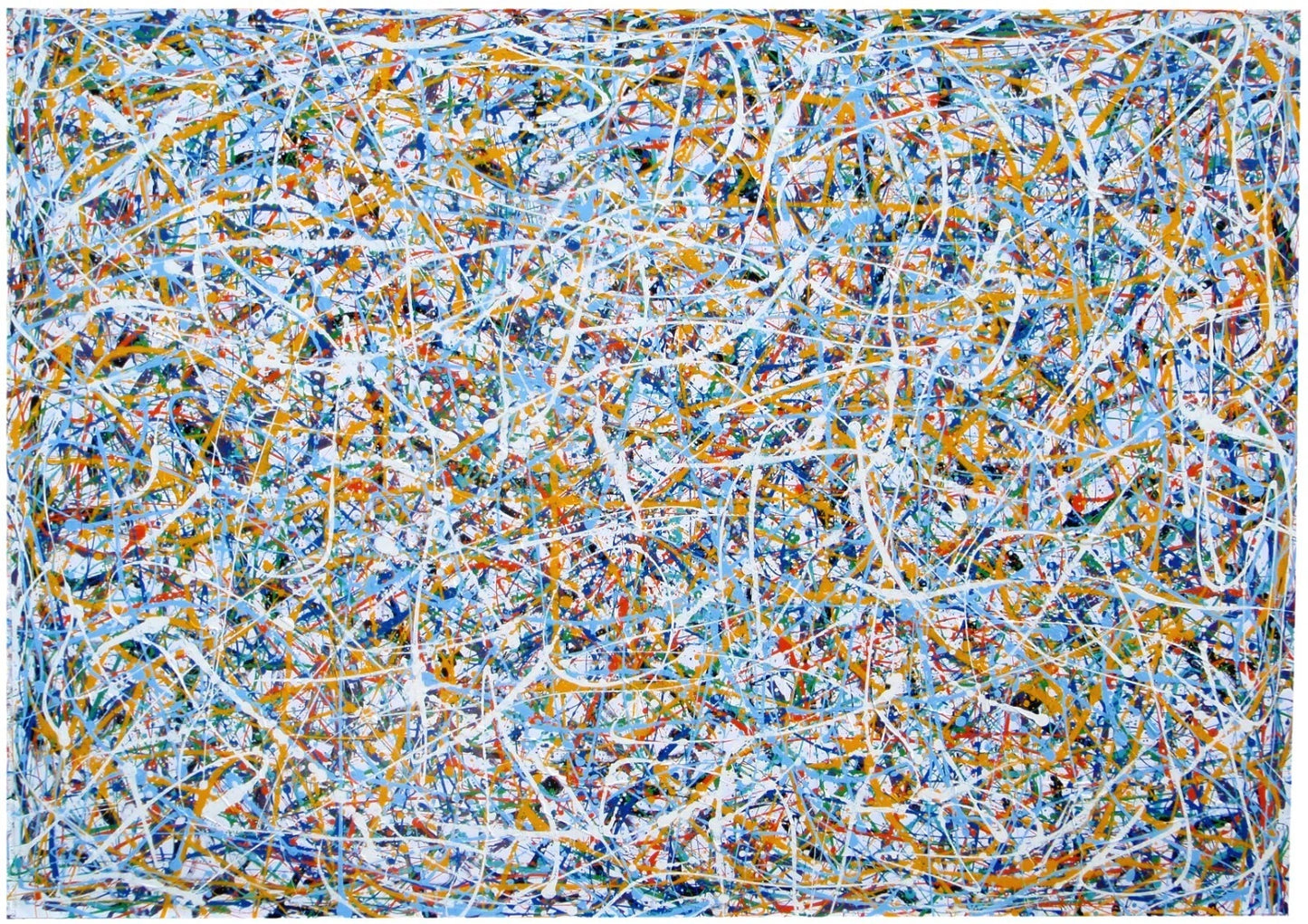 Abstract Wall Art Colourful Blue Drip Painting on an Un-stretched 158cm by 112cm Canvas - full view