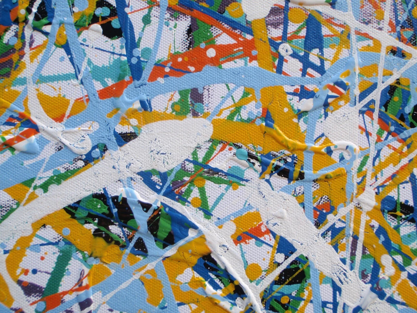 Abstract Wall Art Colourful Blue Drip Painting on an Un-stretched 158cm by 112cm Canvas - detail 2