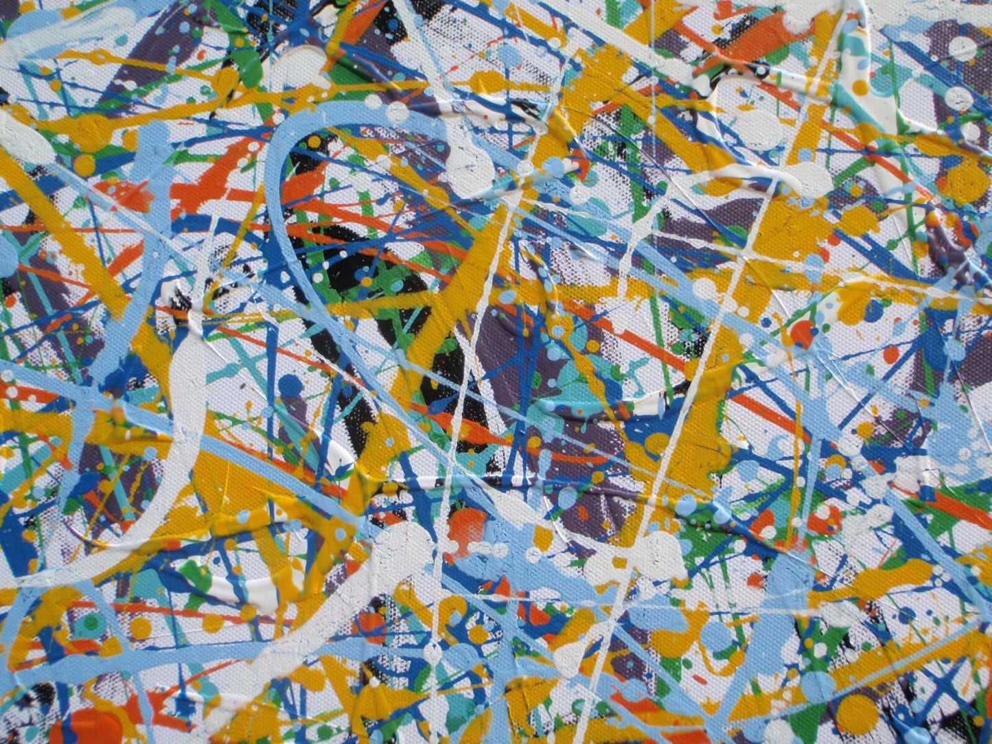 Abstract Wall Art Colourful Blue Drip Painting on an Un-stretched 158cm by 112cm Canvas - detail 3