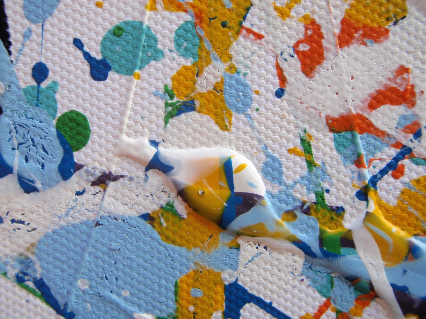 Abstract Wall Art Colourful Blue Drip Painting on an Un-stretched 158cm by 112cm Canvas - detail 4