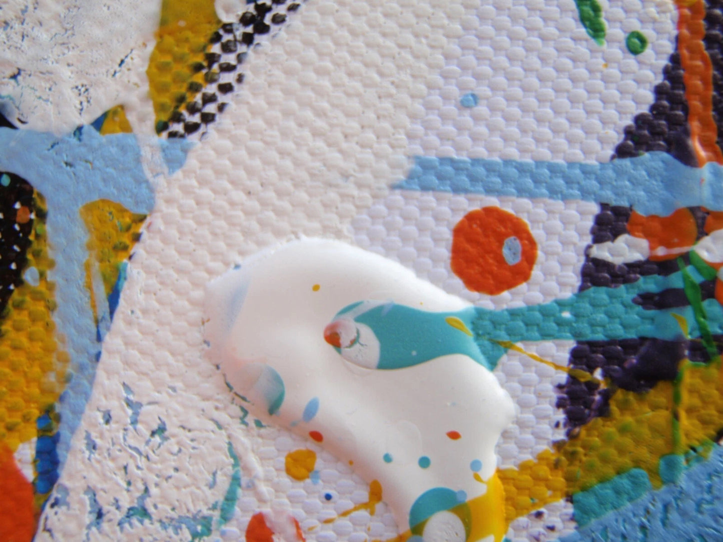 Abstract Wall Art Colourful Blue Drip Painting on an Un-stretched 158cm by 112cm Canvas - detail 5