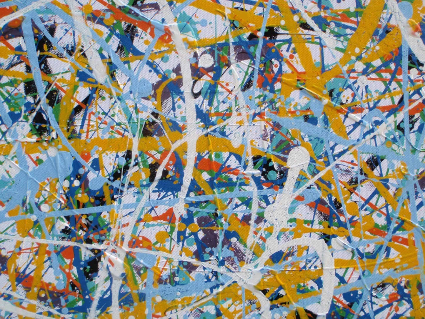 Abstract Wall Art Colourful Blue Drip Painting on an Un-stretched 158cm by 112cm Canvas - detail 6