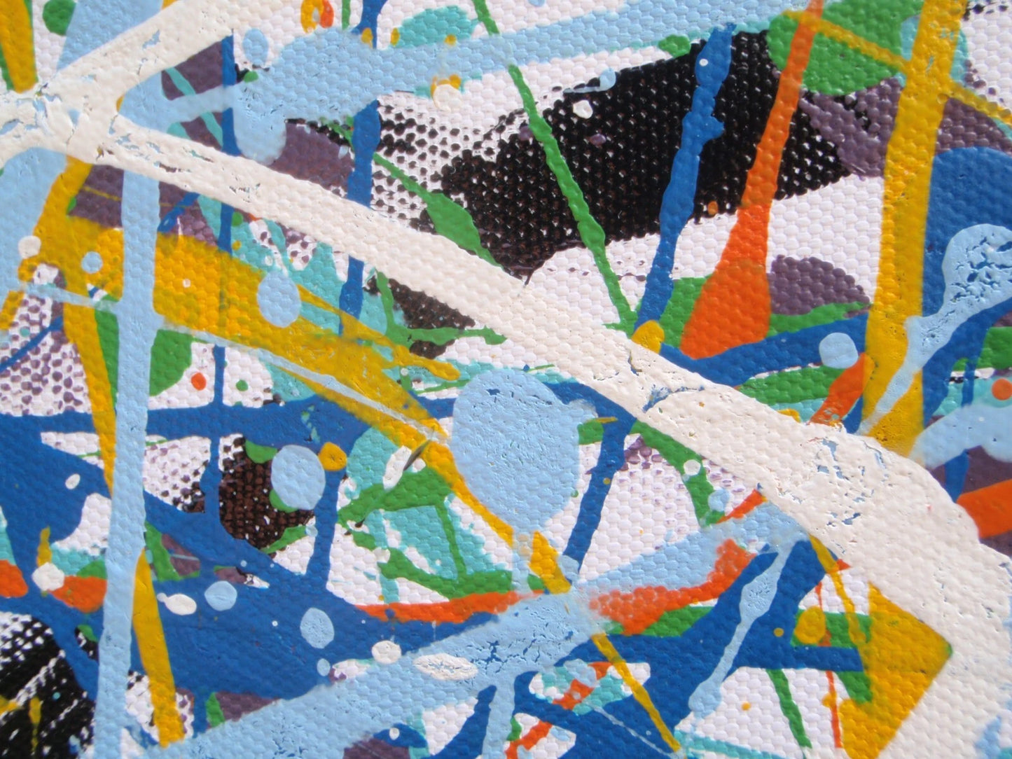 Abstract Wall Art Colourful Blue Drip Painting on an Un-stretched 158cm by 112cm Canvas - detail 7