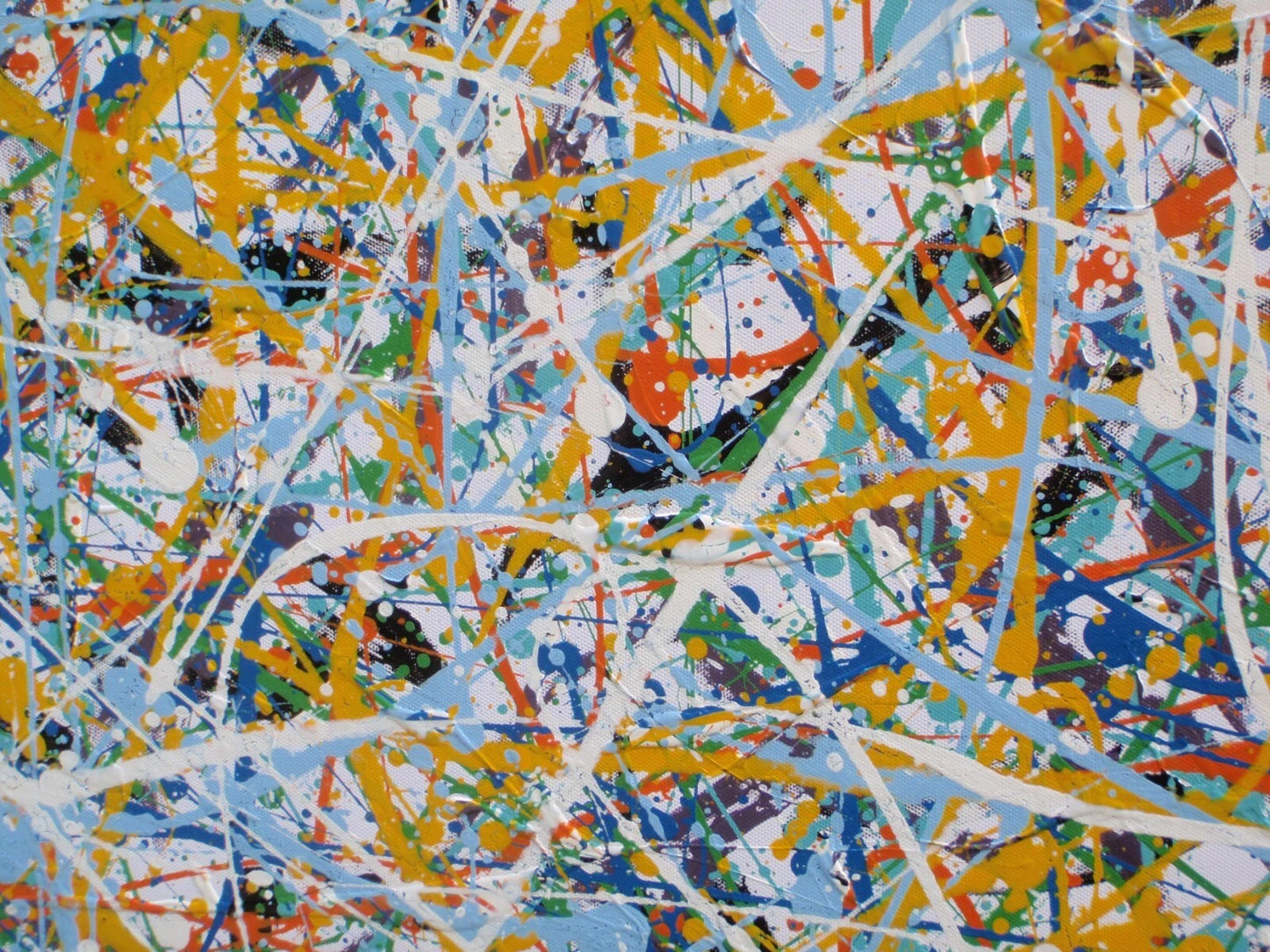 Abstract Wall Art Colourful Blue Drip Painting on an Un-stretched 158cm by 112cm Canvas - detail 8