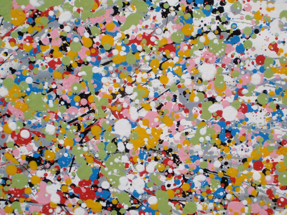 Colourful abstract tree painting on a white background on a really big 159 by 112 cm canvas - detail