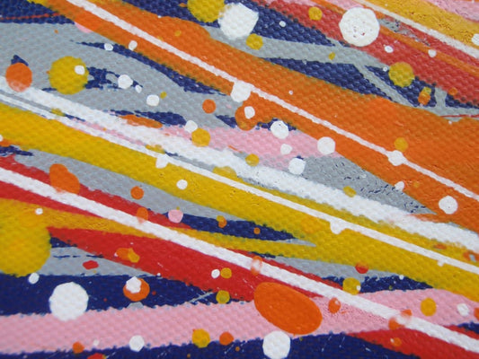 Modern art painting showing a burst of colourful rays of light from a central star against a dark blue sky - detail