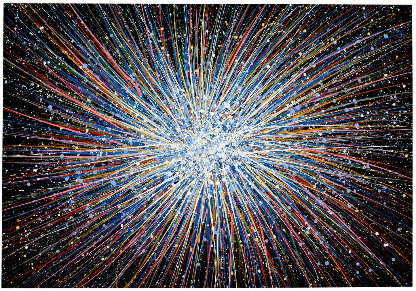 Original Very Big Blue Star 160x112cm Canvas Painting - Large Modern Abstract Wall Art Sun - full view