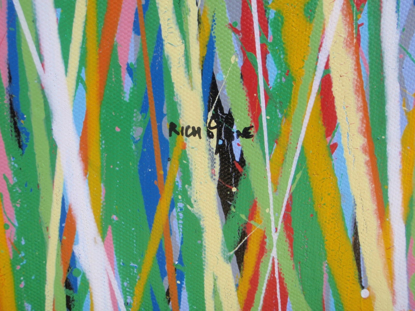 244cm by 112cm huge original yellow flower meadow colourful painting on an un-stretched canvas - detail 3