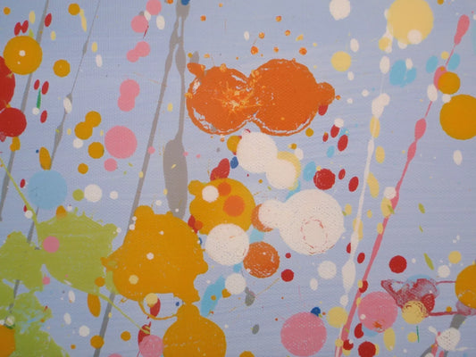 244cm by 112cm huge original yellow flower meadow colourful painting on an un-stretched canvas - detail 1