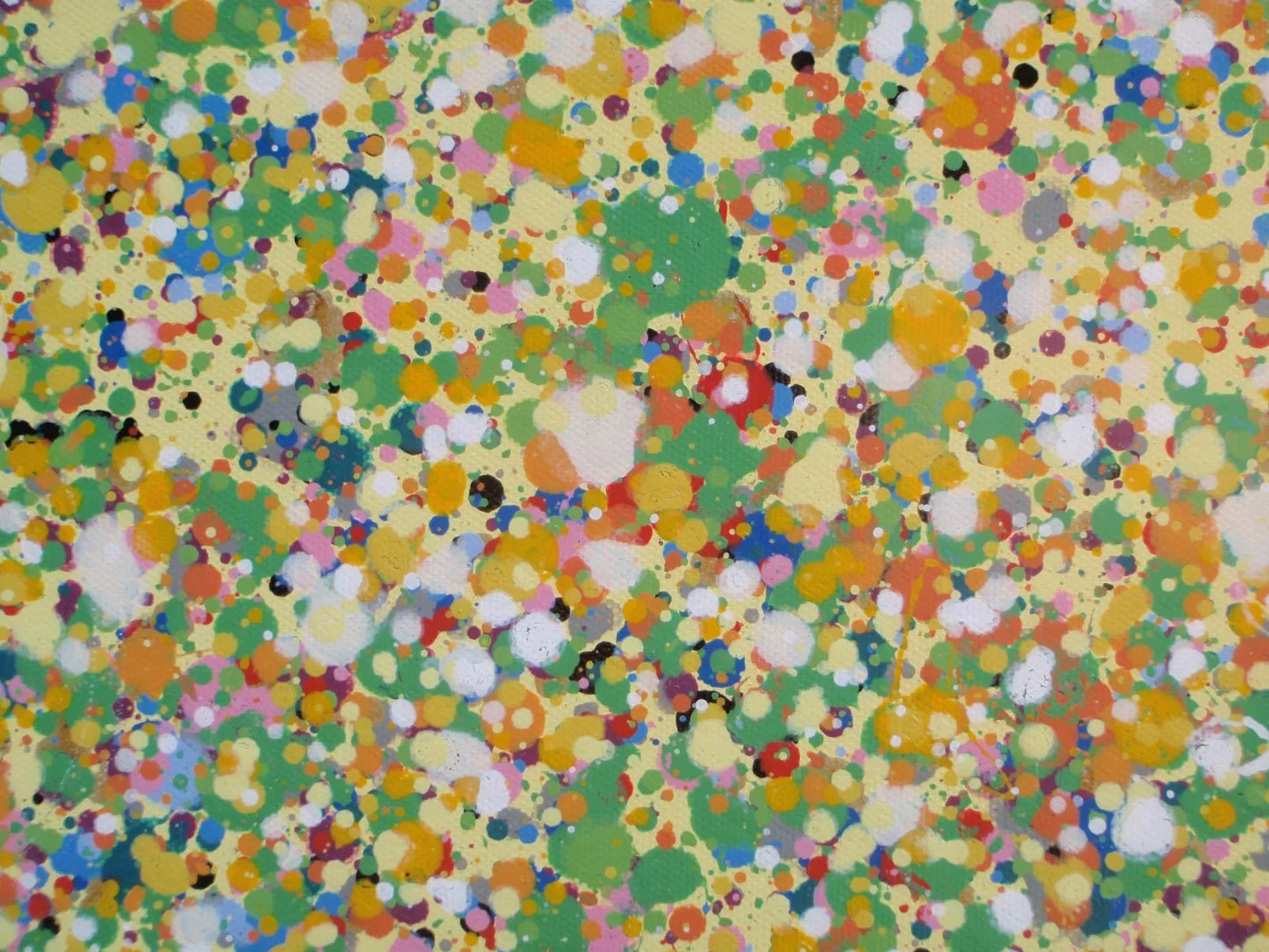 Huge 244 cm by 112cm abstract wall art original dot and spot sunset painting on un-stretched canvas - detail