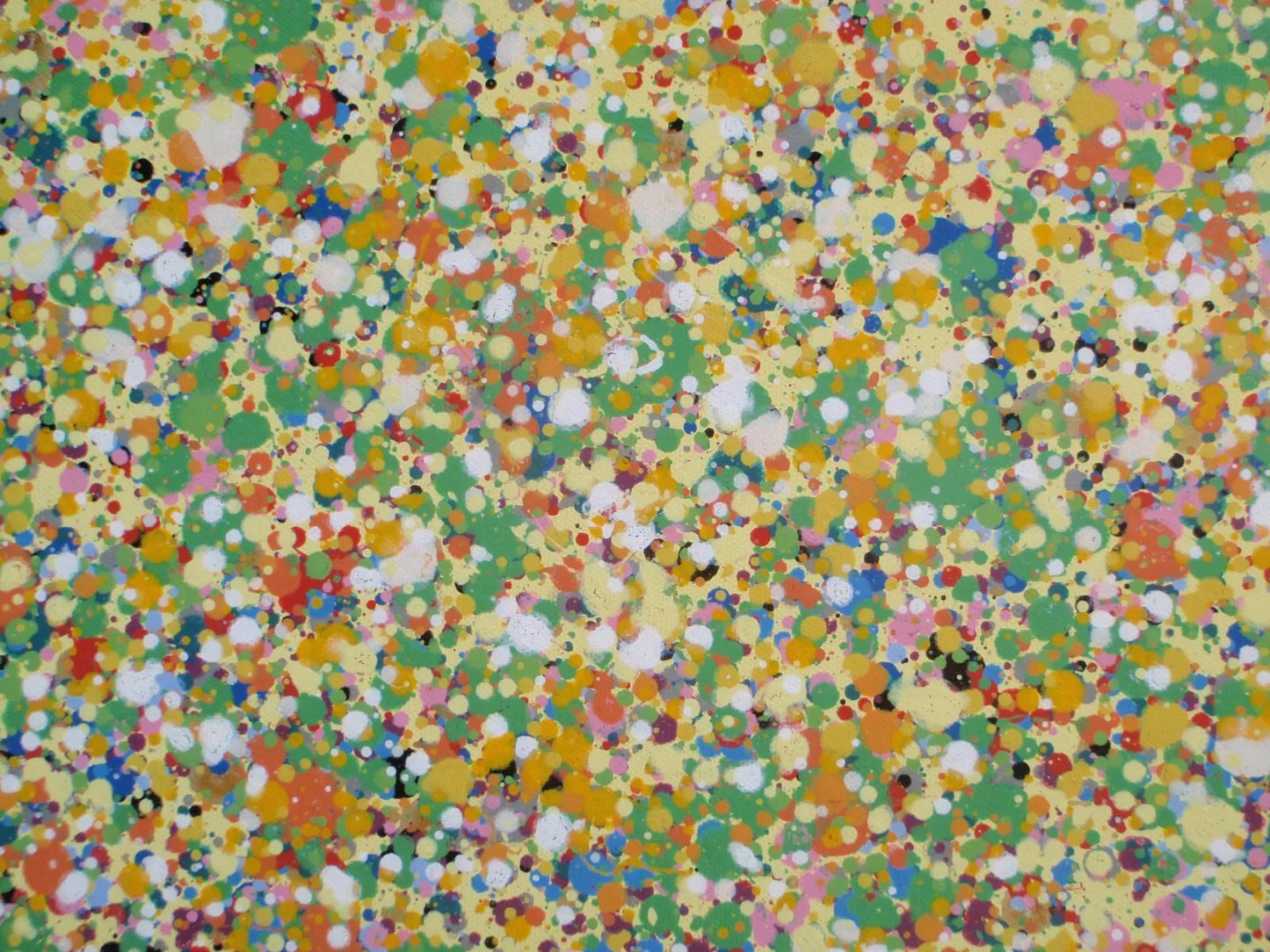 Huge 244 cm by 112cm abstract wall art original dot and spot sunset painting on un-stretched canvas - detail