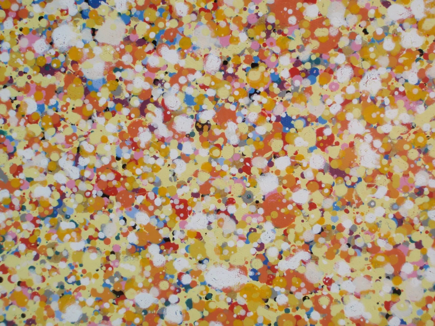 Huge 244 cm by 112cm abstract wall art original dot and spot sunset painting on un-stretched canvas - detail