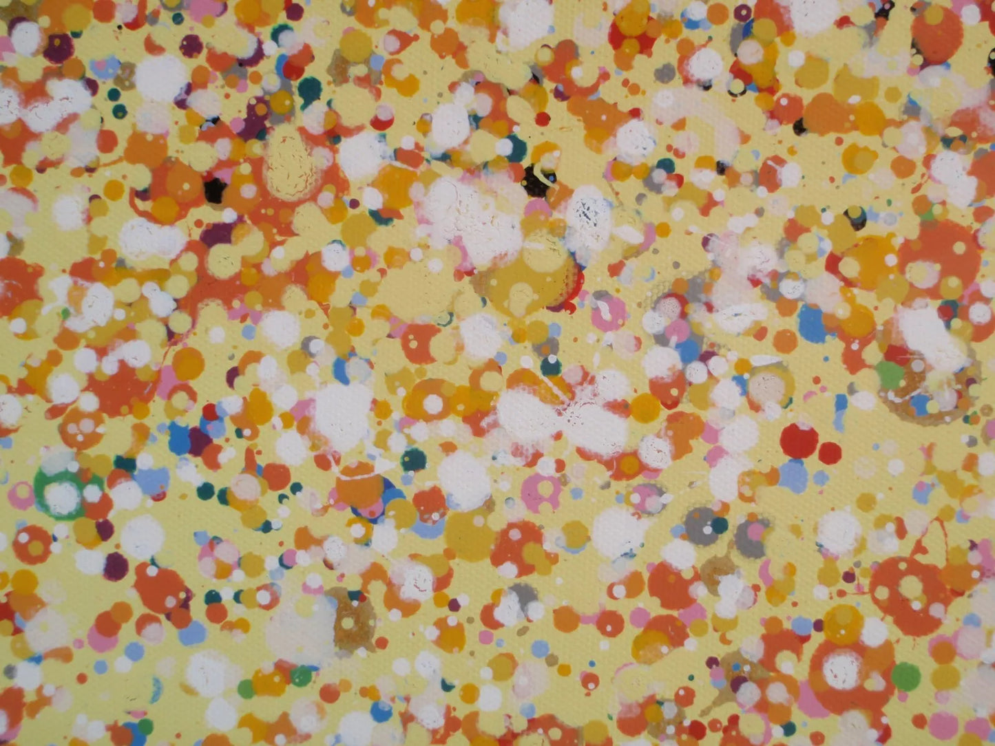 Huge 244 cm by 112cm abstract wall art original dot and spot sunset painting on un-stretched canvas - detail