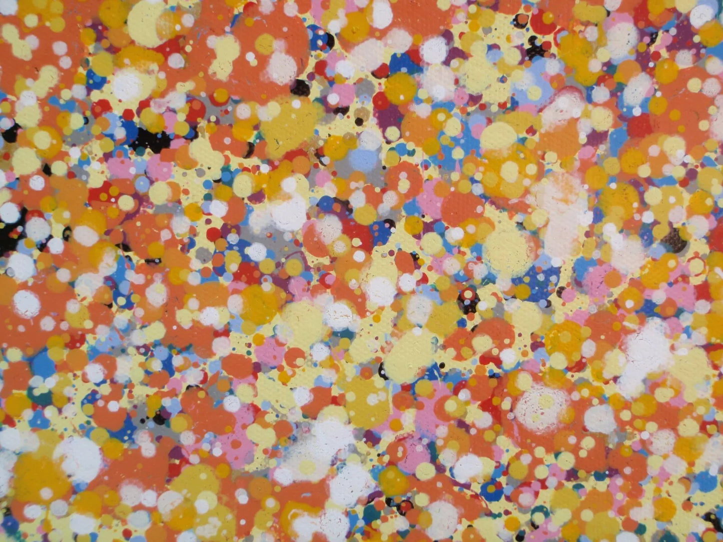 Huge 244 cm by 112cm abstract wall art original dot and spot sunset painting on un-stretched canvas - detail