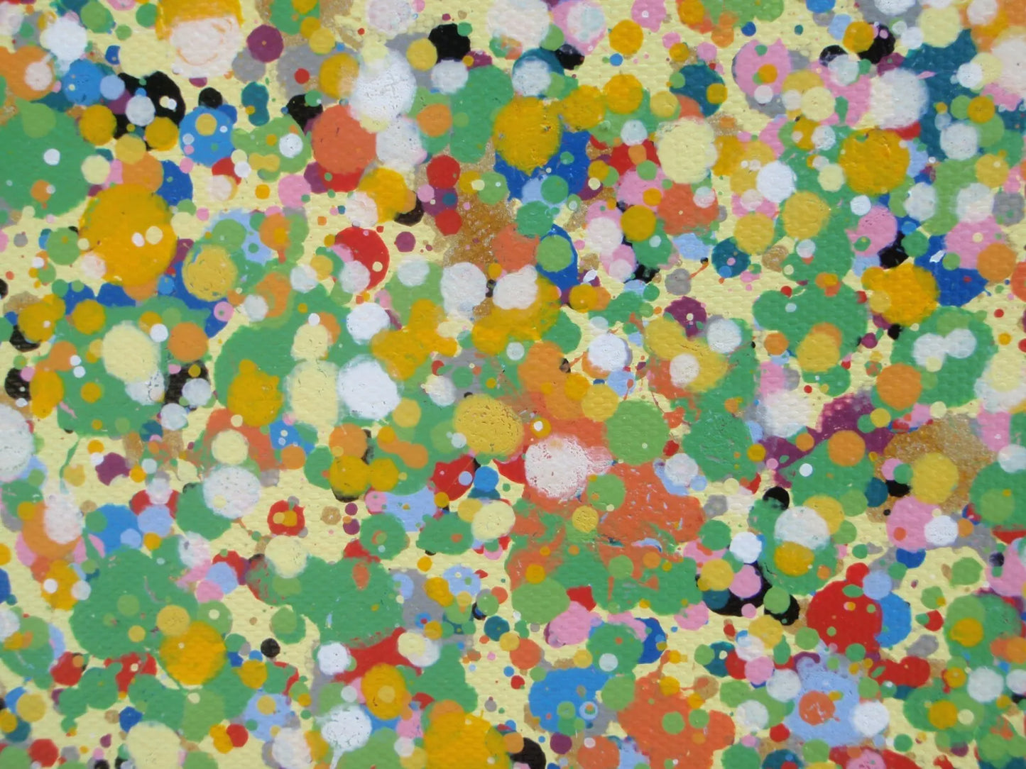 Huge 244 cm by 112cm abstract wall art original dot and spot sunset painting on un-stretched canvas - detail