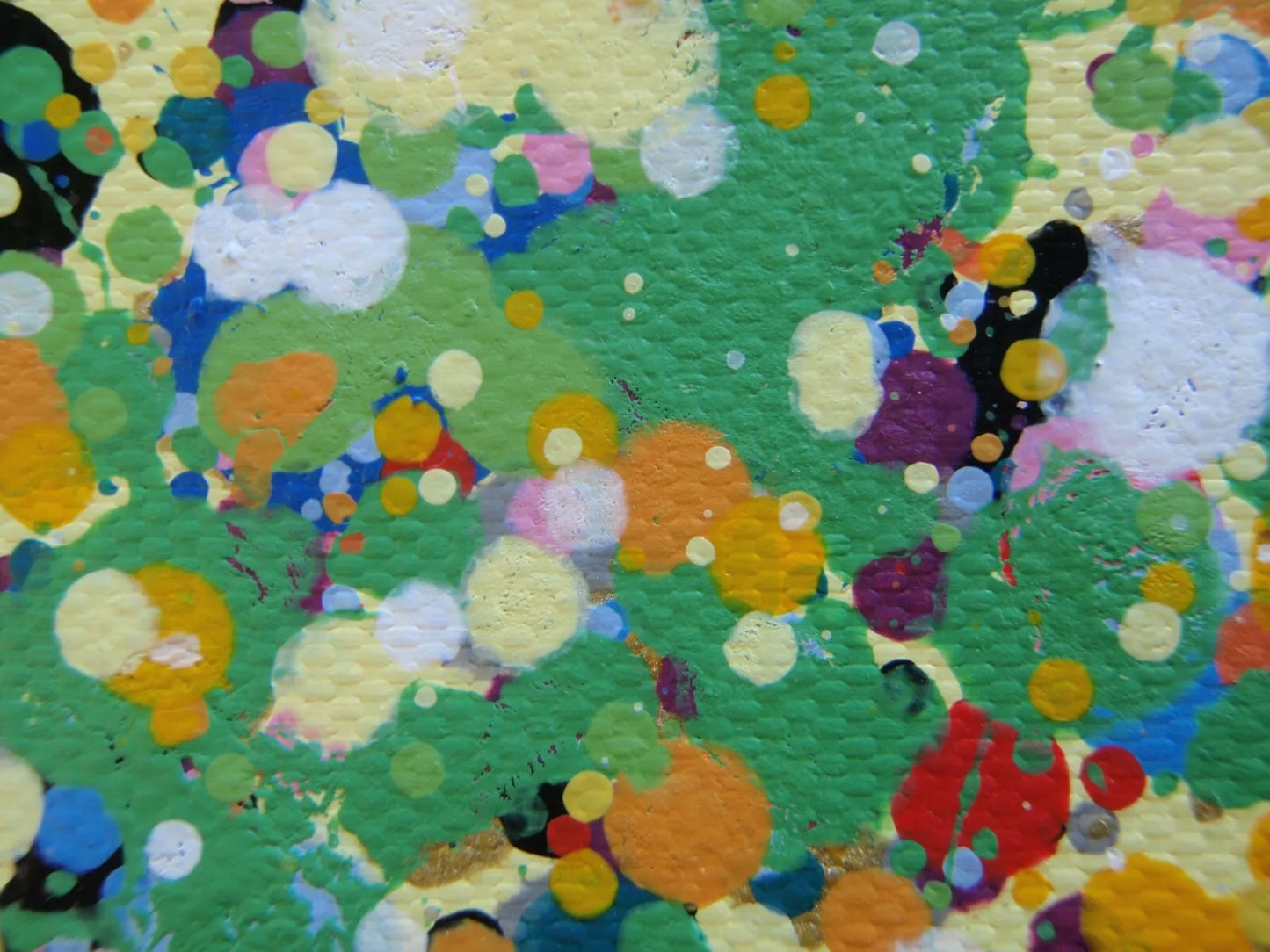 Huge 244 cm by 112cm abstract wall art original dot and spot sunset painting on un-stretched canvas - detail