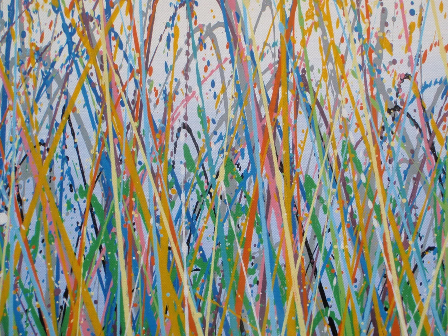 Abstract artwork with multicoloured lines on a light background - detail