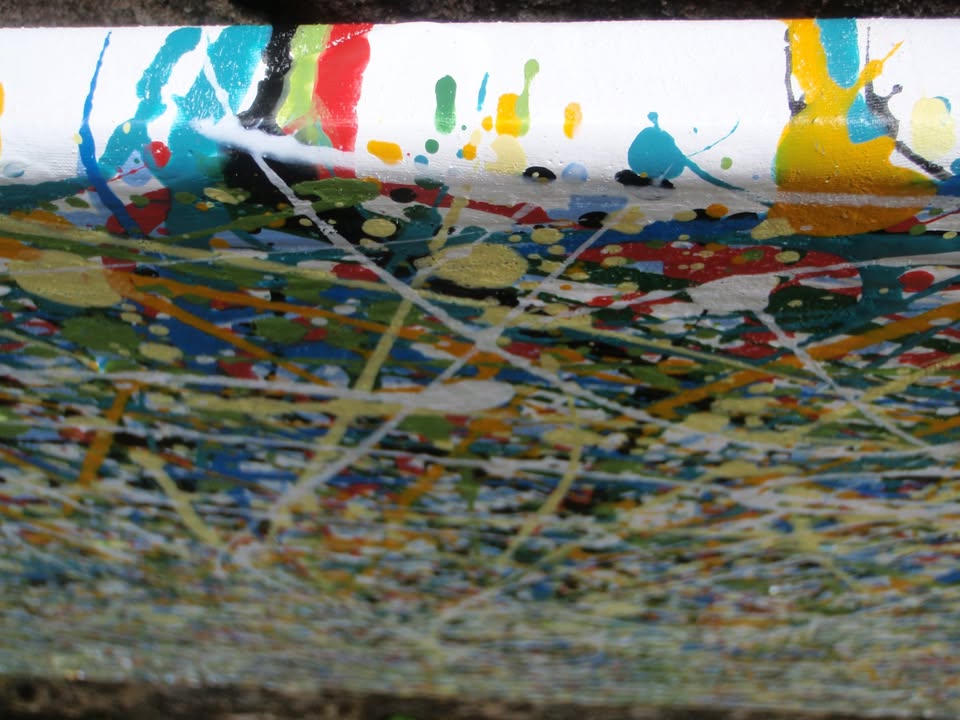Abstract modern art drip painting on 80 by 60 cm canvas - detail