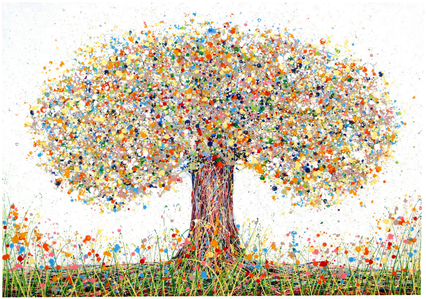 Original and unique abstract wall art decor tree painting on a huge canvas, with earthy brown and blue colours.