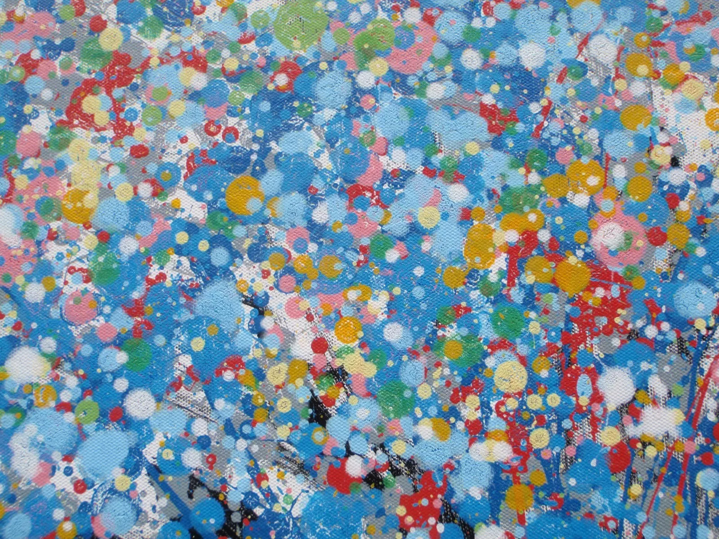 Colourful blue tree abstract painting on a white 158 cm by 112 cm un-stretched canvas - detail