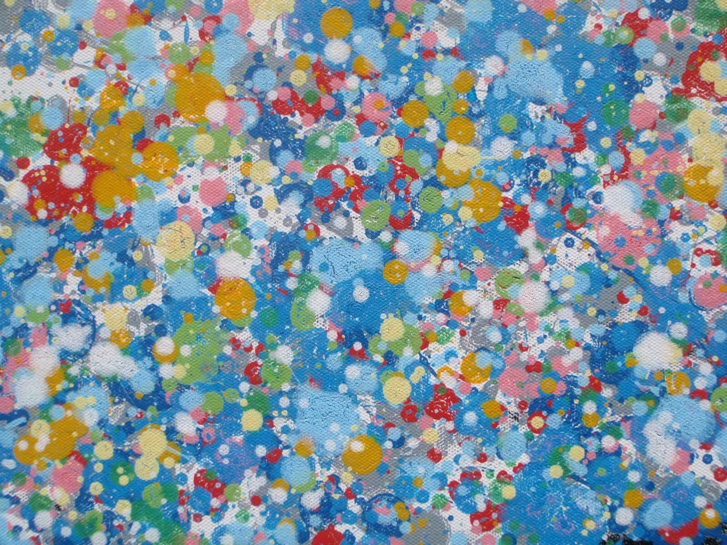 Colourful blue tree abstract painting on a white 158 cm by 112 cm un-stretched canvas - detail