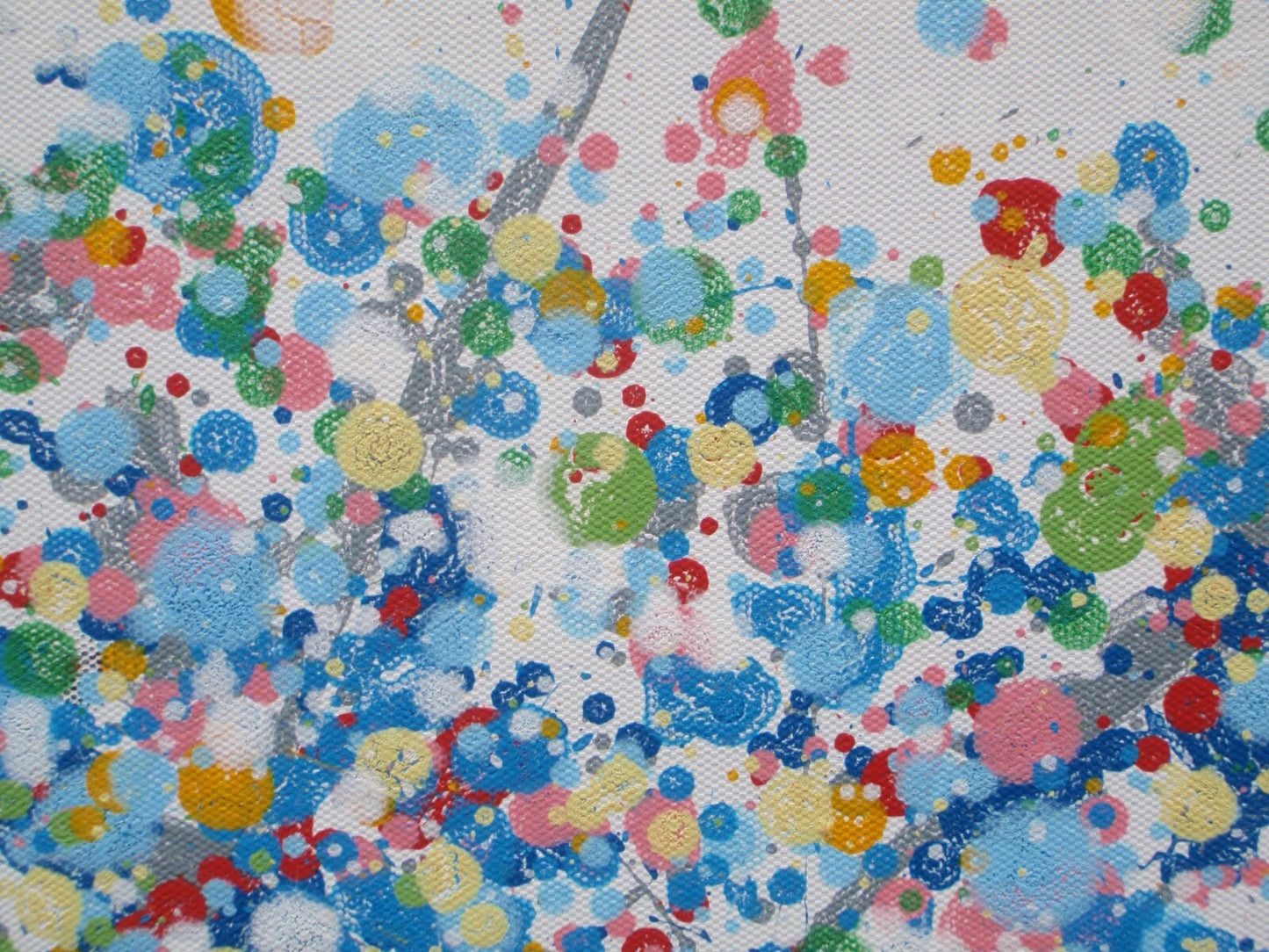 Colourful blue tree abstract painting on a white 158 cm by 112 cm un-stretched canvas - detail