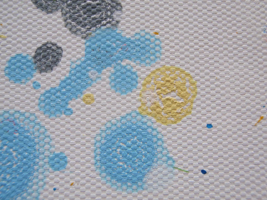 Colourful blue tree abstract painting on a white 158 cm by 112 cm un-stretched canvas - detail