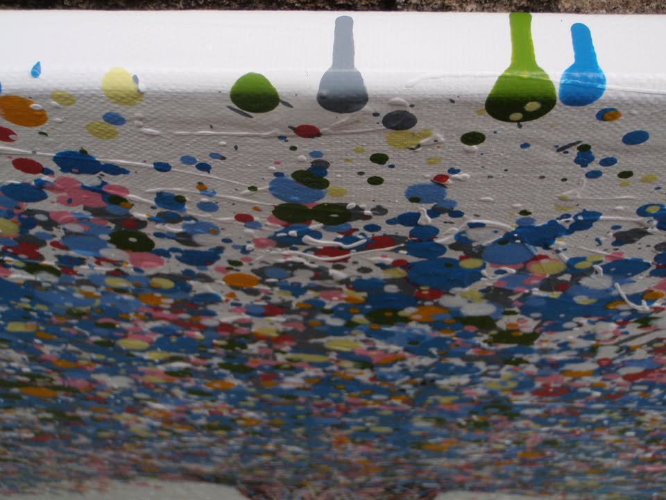 Huge colourful blue tree painting made of dots on a white background - detail