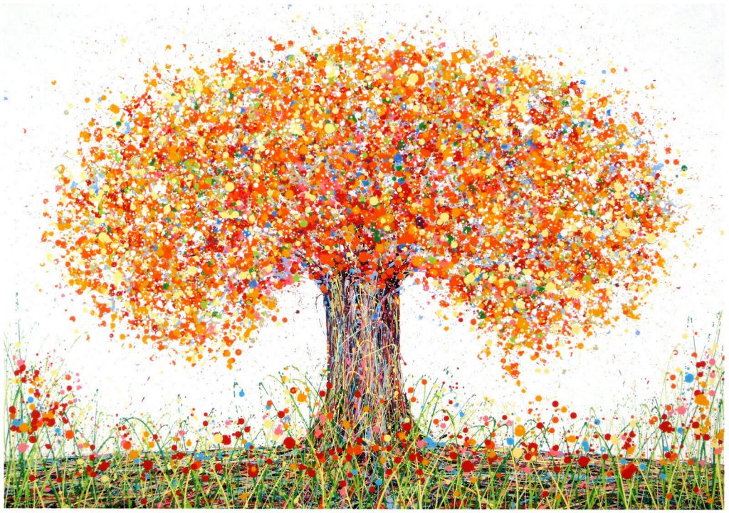 Orange, yellow and red abstract tree painting Orange and yellow abstract tree painting on very large canvas