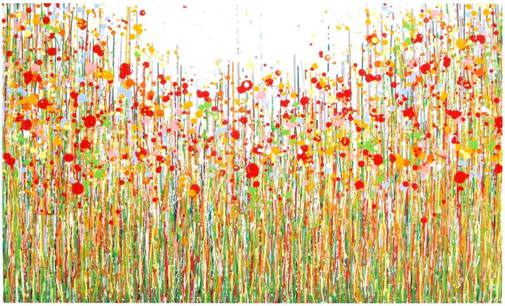 Original hand painted large abstract red flower painting by Rich Gane