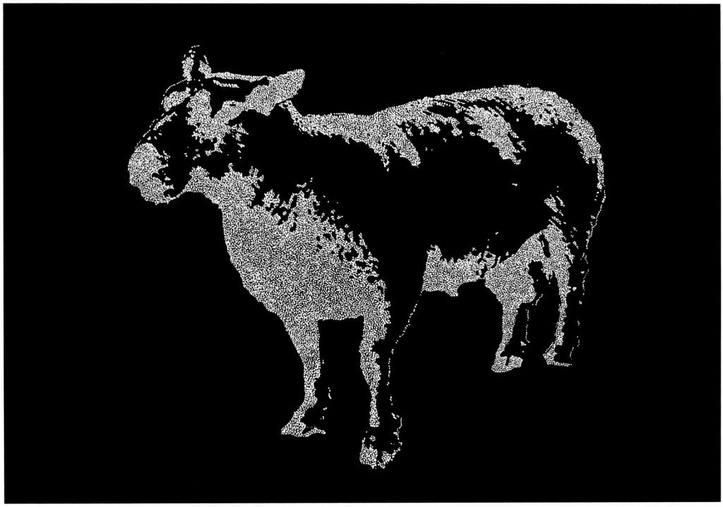 Original black and white dot and spot adult sheep painting on a very large canvas by British contemporary artist Rich Gane
