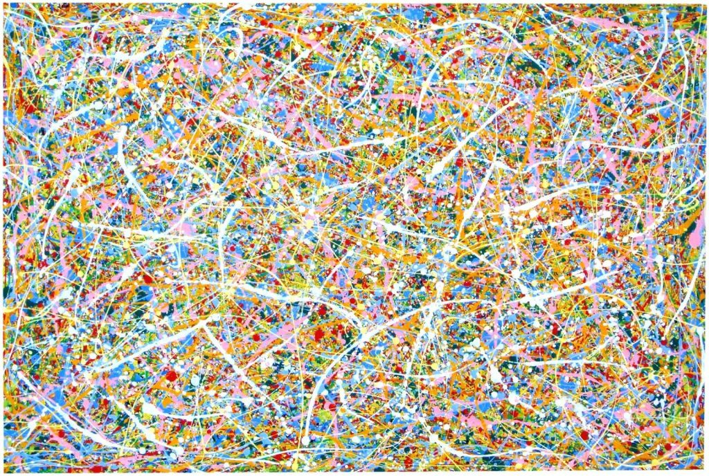 Original very large abstract drip painting on canvas by British artist Rich Gane