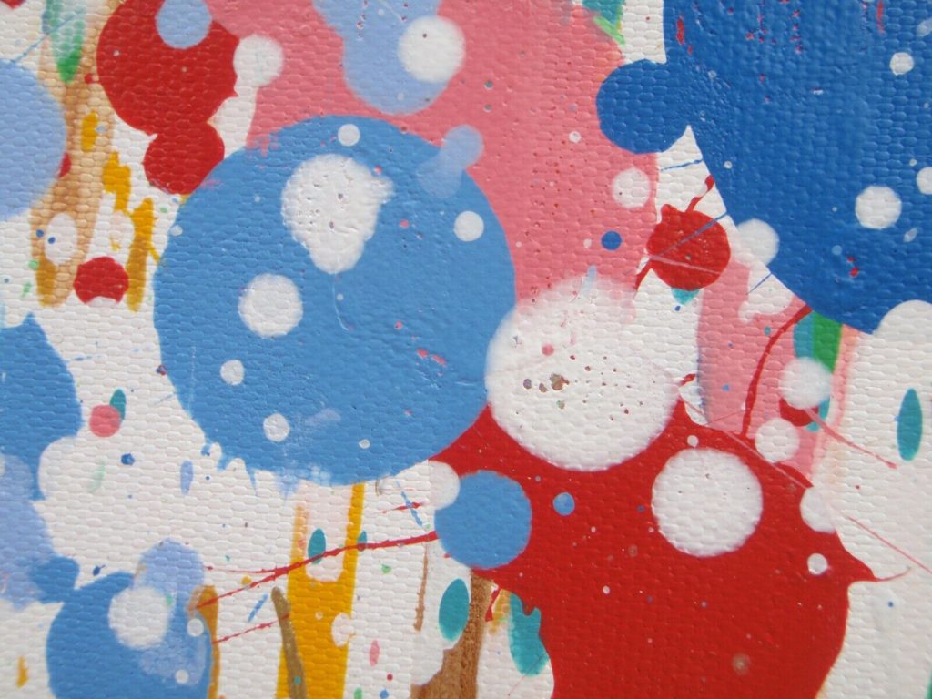 Large abstract art original blue flower canvas painting by British artist Rich Gane - detail