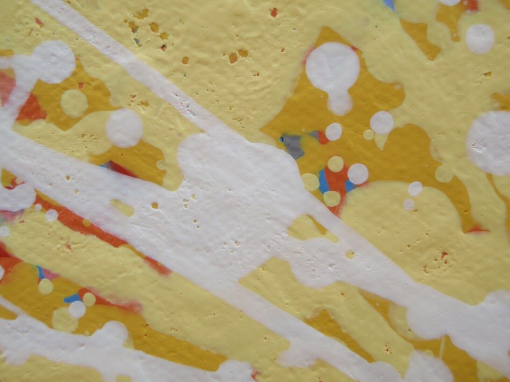 Modern art yellow star on black canvas very large wall art for sale - detail 3