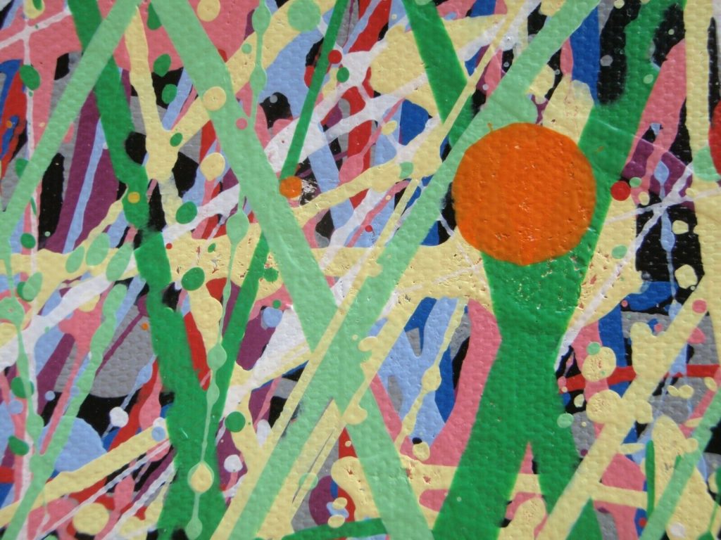 Large wall art light brown and orange original abstract tree painting on canvas by British artist Rich Gane - detail 1